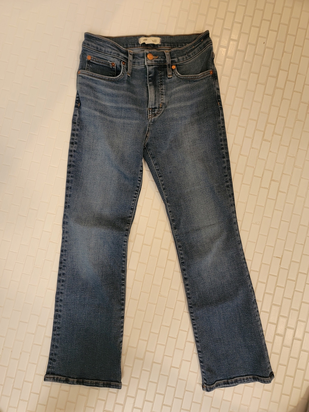 Madewell Mid-Rise Kick Out Medium Blue Cropped Straight Jeans Size 27